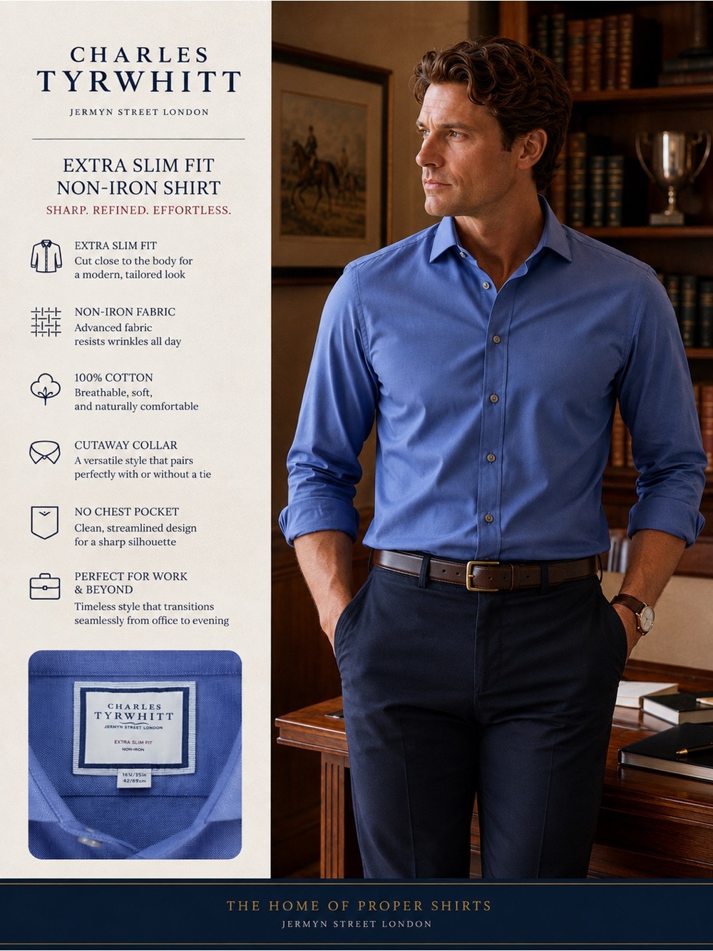 Charles Tyrwhitt Blue Extra Slim Fit Non-Iron Dress Shirt